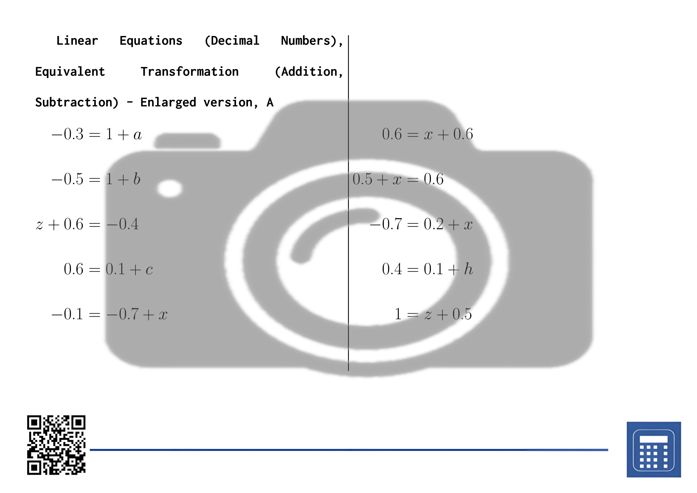 Worksheet: Linear Equations (Decimal Numbers), Equivalent Transformation (Addition, Subtraction) - Image 3