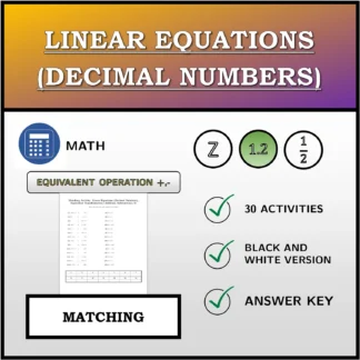 Matching activity: Linear Equations (Decimal Numbers), Equivalent Transformation (Addition, Subtraction)
