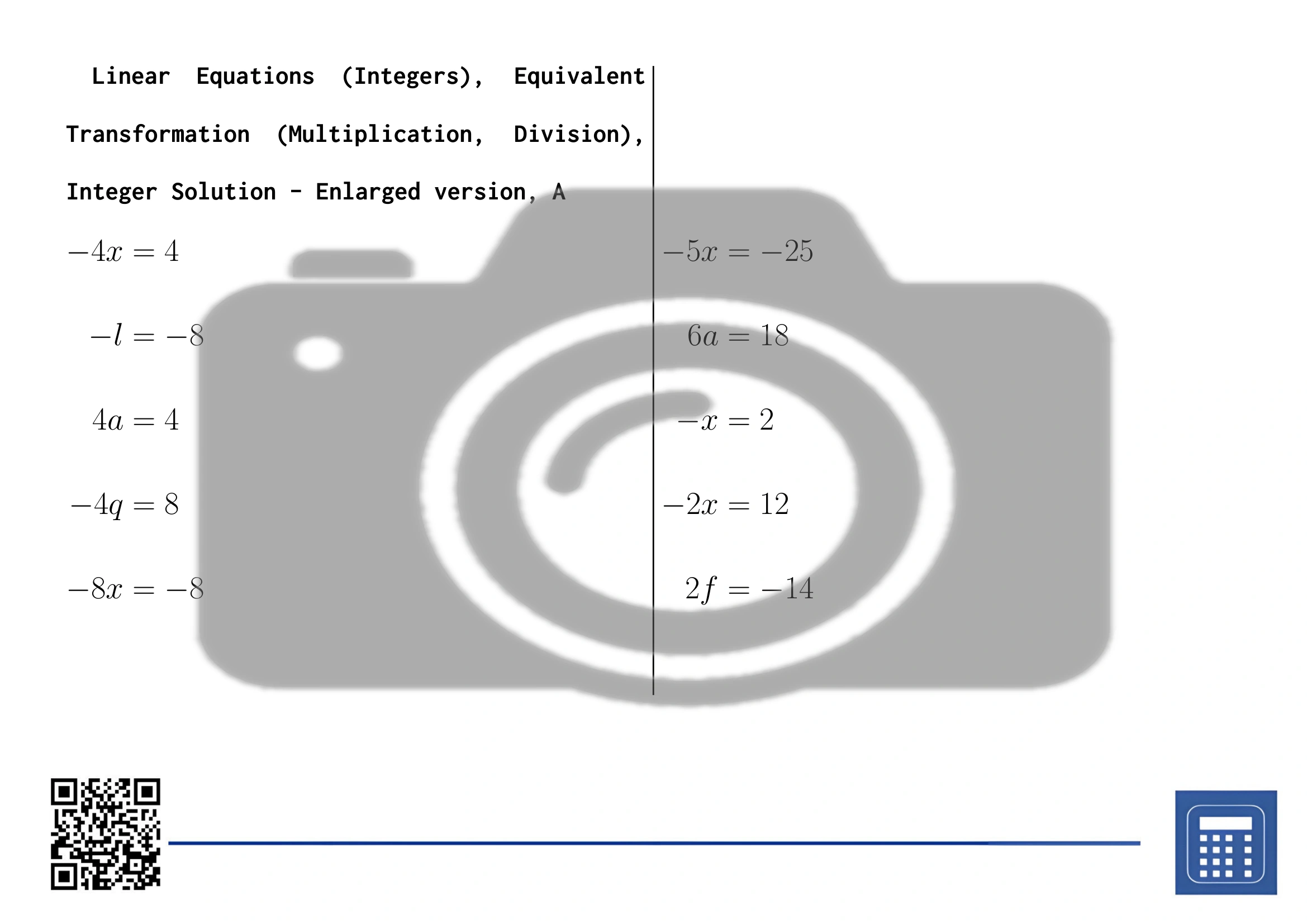 Worksheet: Linear Equations (Integers), Equivalent Transformation (Multiplication, Division), Integer Solution - Image 3