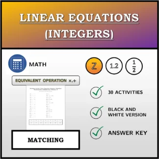 Matching activity: Linear Equations (Integers), Equivalent Transformation (Multiplication, Division)