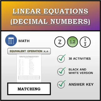 Matching activity: Linear Equations (Decimal Numbers), Equivalent Transformation (Multiplication, Division)