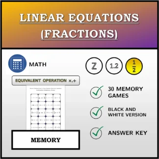 Memory matching game: Linear Equations (Fractions), Equivalent Transformation (Multiplication, Division)
