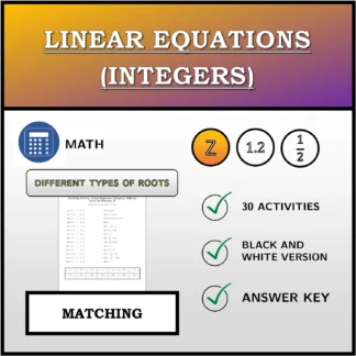 Matching activity: Linear Equations (Integers), Different Types Of Solutions