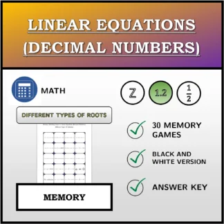 Memory matching game: Linear Equations (Decimal Numbers), Different Types Of Solutions