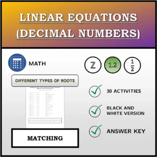 Matching activity: Linear Equations (Decimal Numbers), Different Types Of Solutions