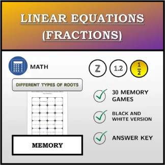 Memory matching game: Linear Equations (Fractions), Different Types Of Solutions
