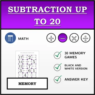 Memory matching game: Subtraction up to 20