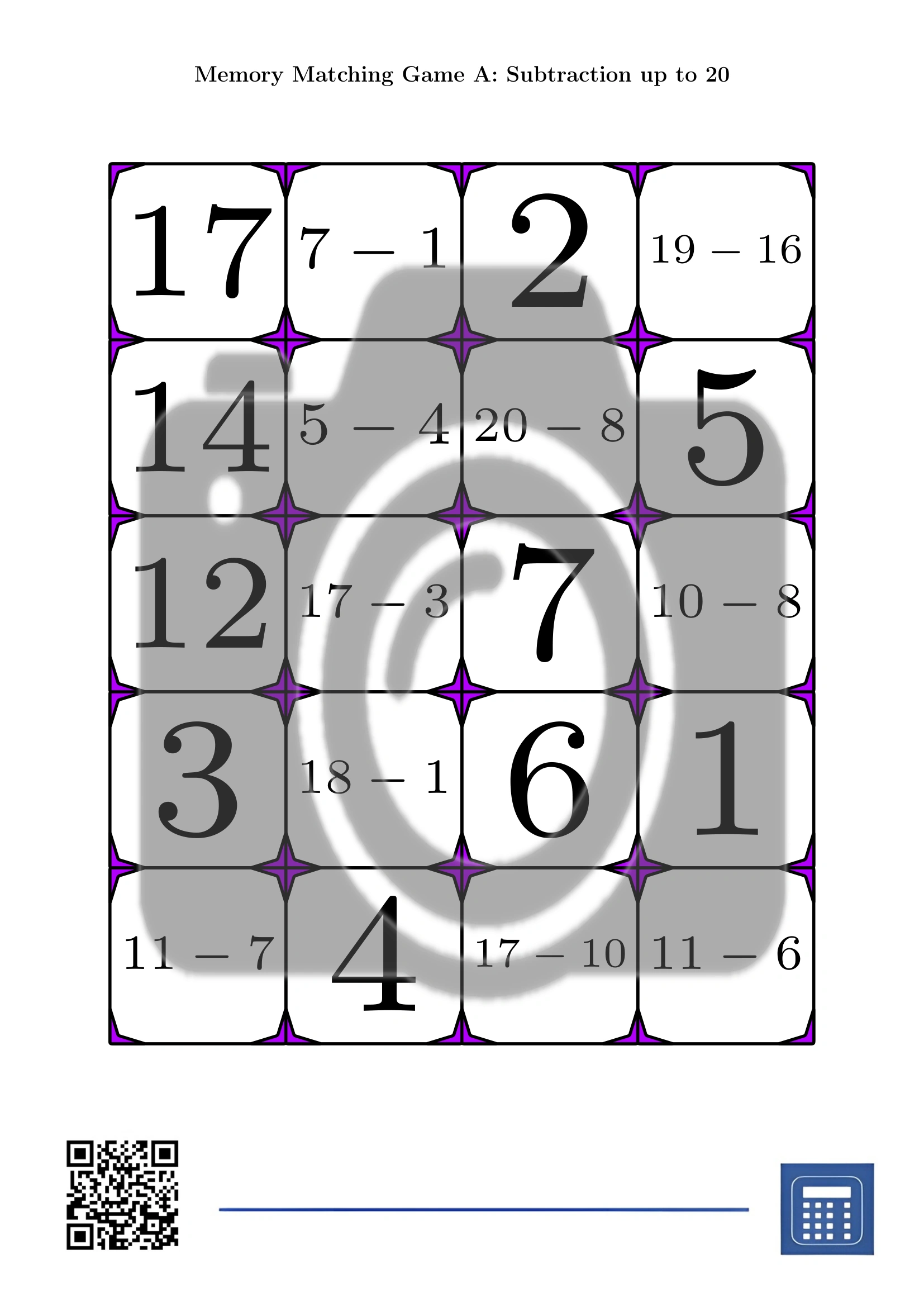 Memory matching game: Subtraction up to 20 - Image 2