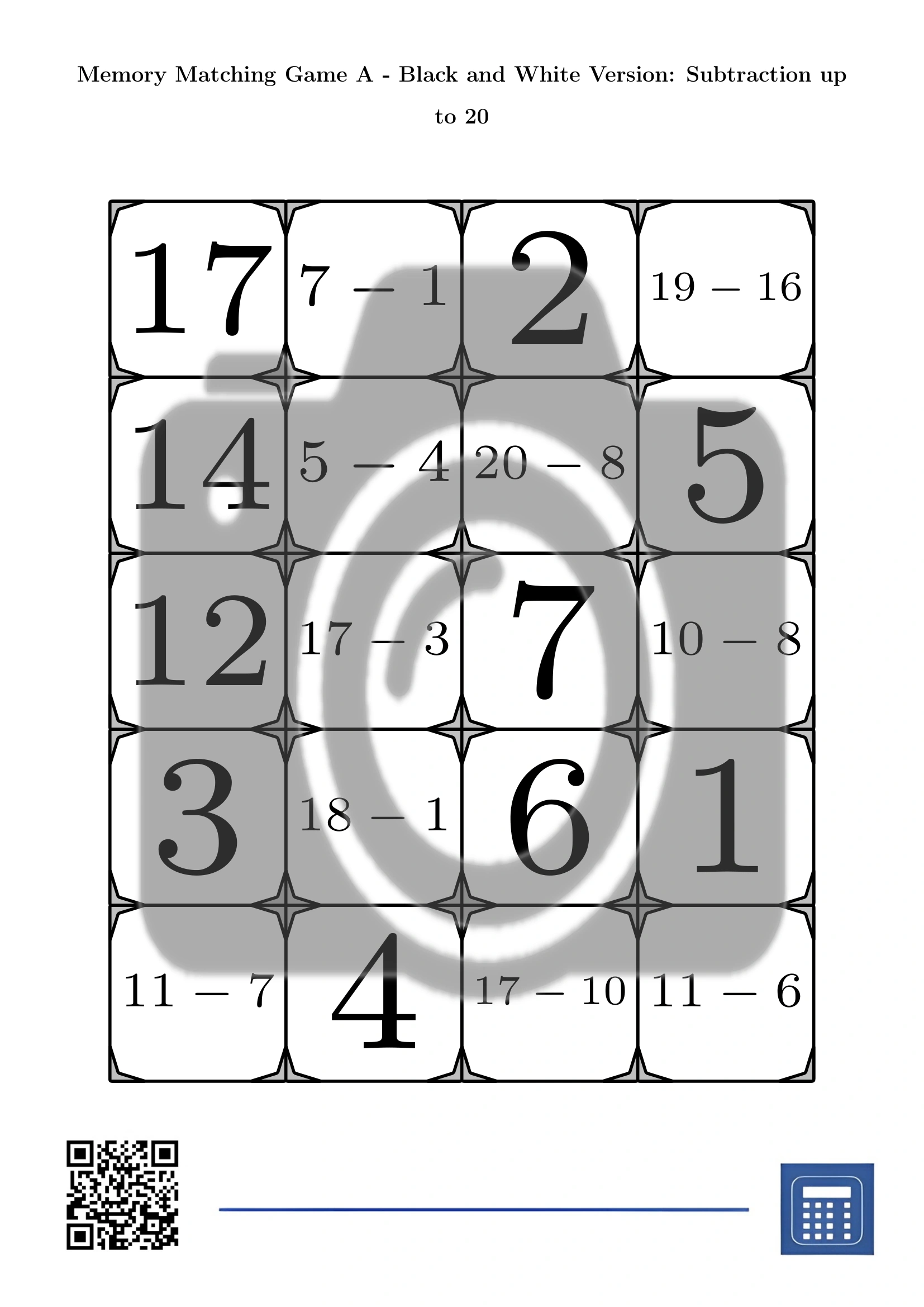 Memory matching game: Subtraction up to 20 - Image 3