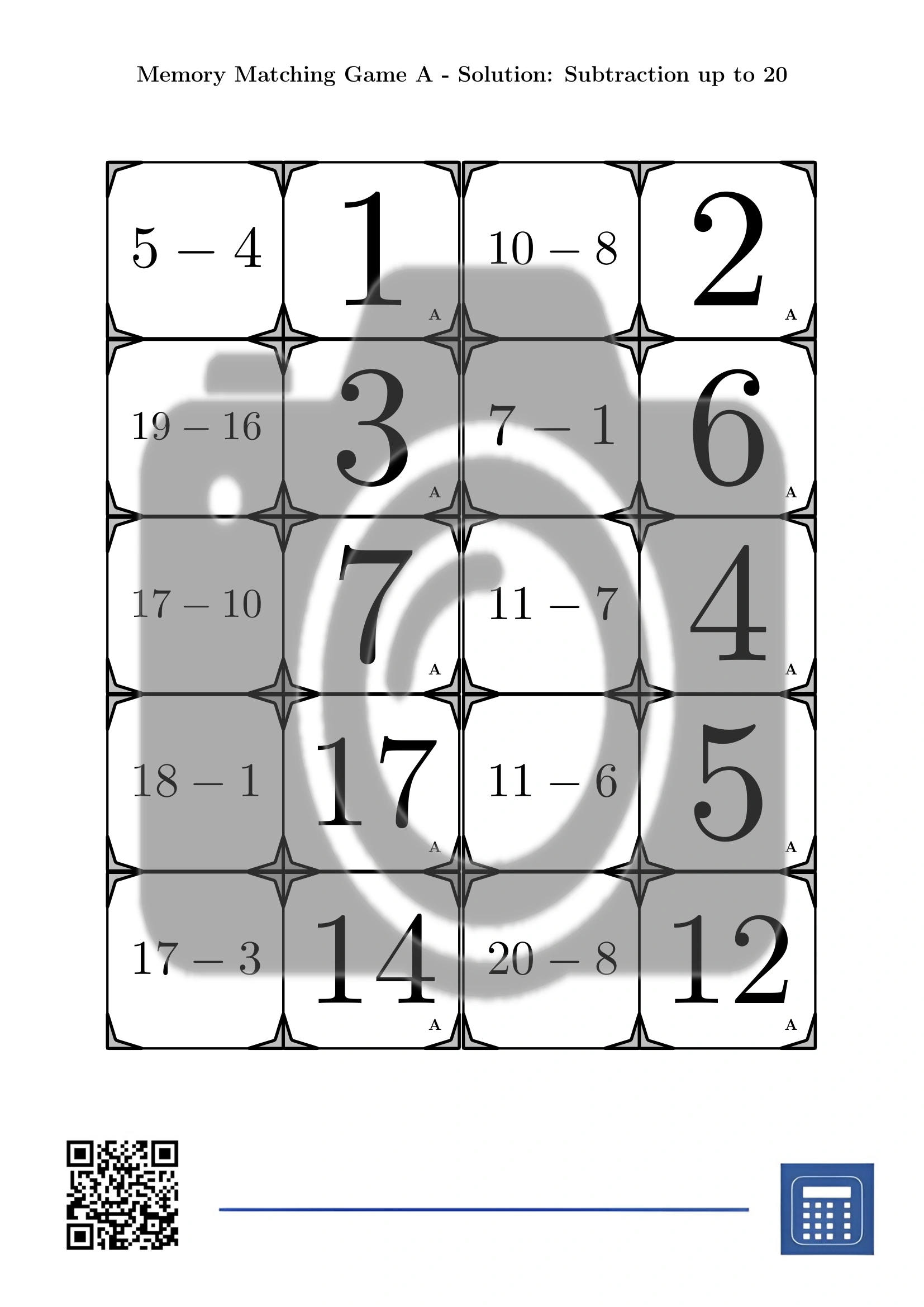 Memory matching game: Subtraction up to 20 - Image 4
