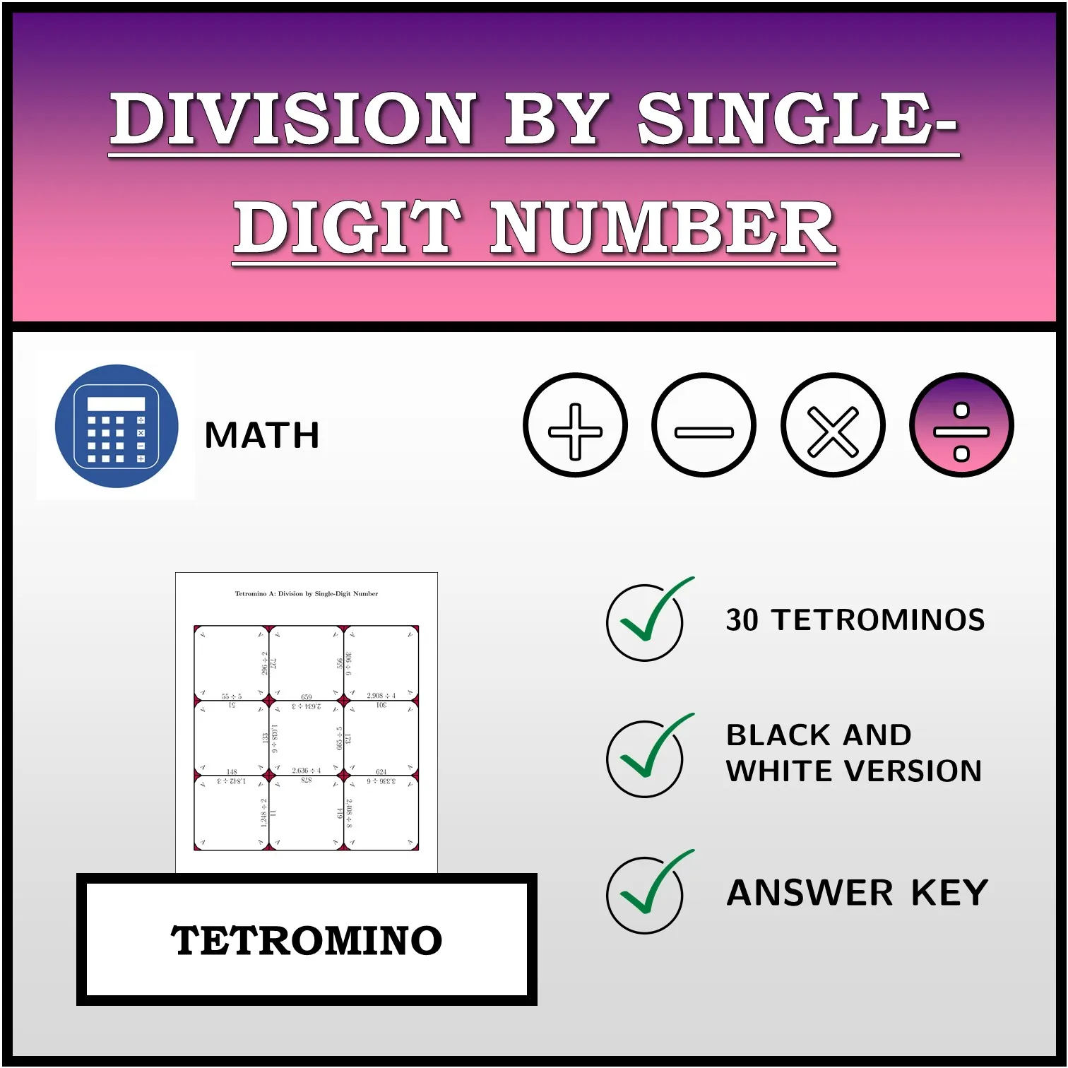 Tetromino: Division by Single-Digit Number