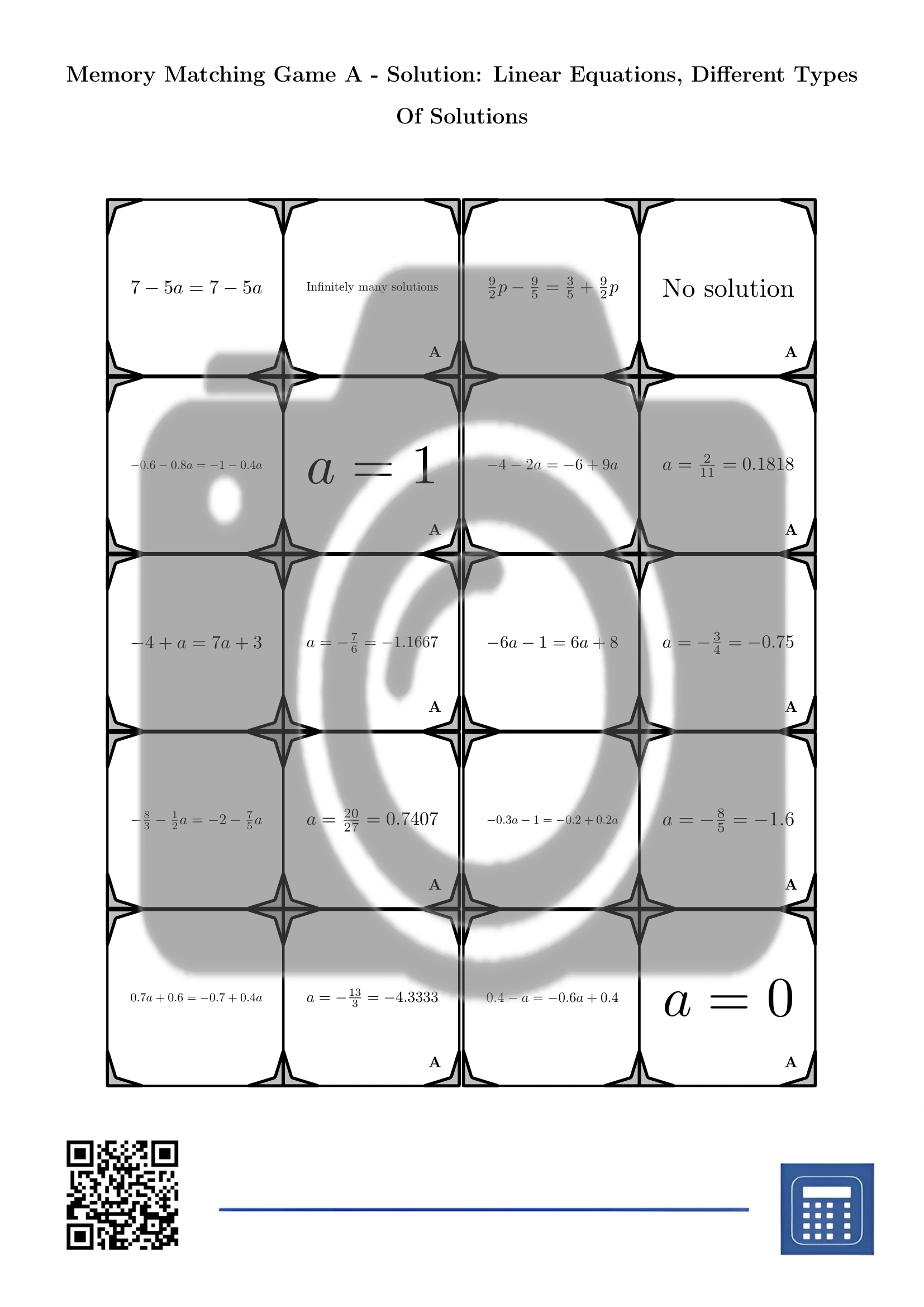 Memory matching game: Linear Equations, Different Types Of Solutions - Image 4
