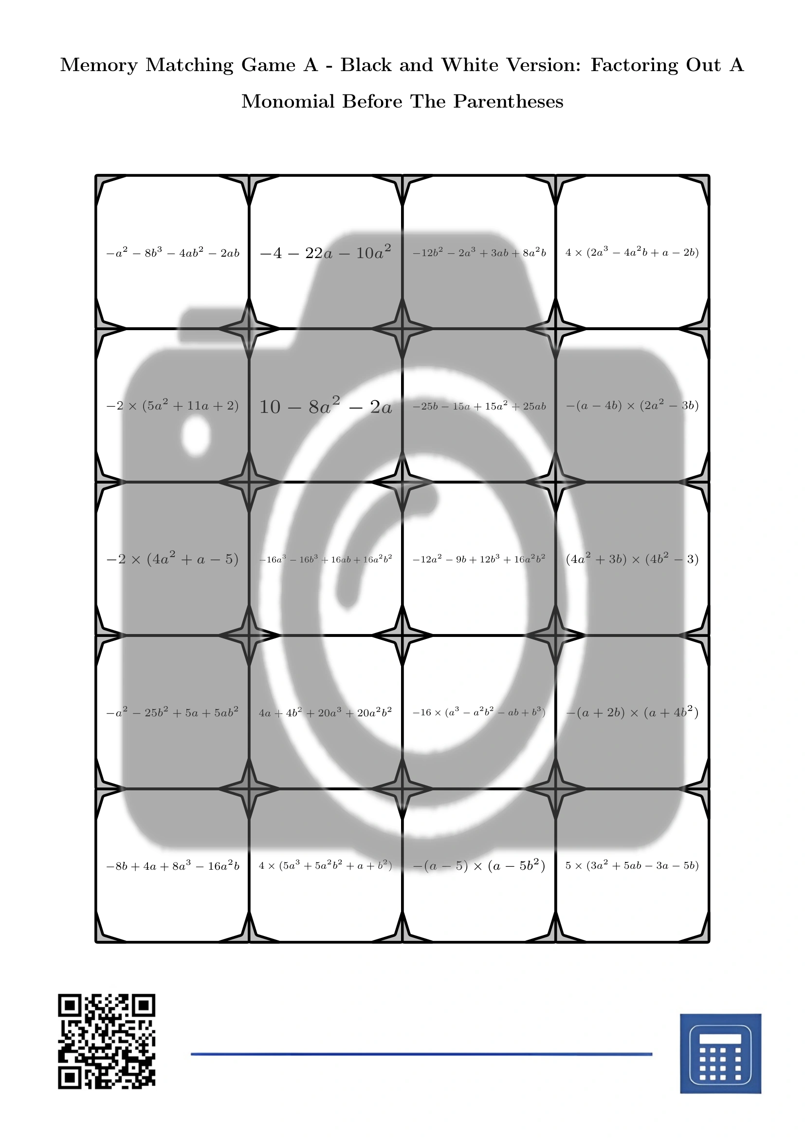 Memory matching game: Factoring Out A Monomial Before The Parentheses - Image 3