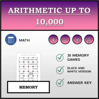 Memory matching game: Arithmetic up to 10,000