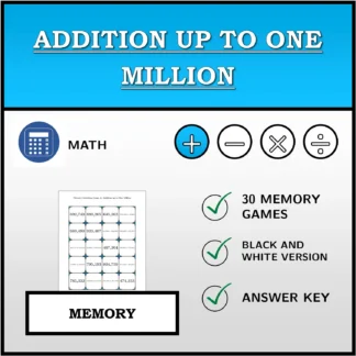 Memory matching game: Addition up to One Million