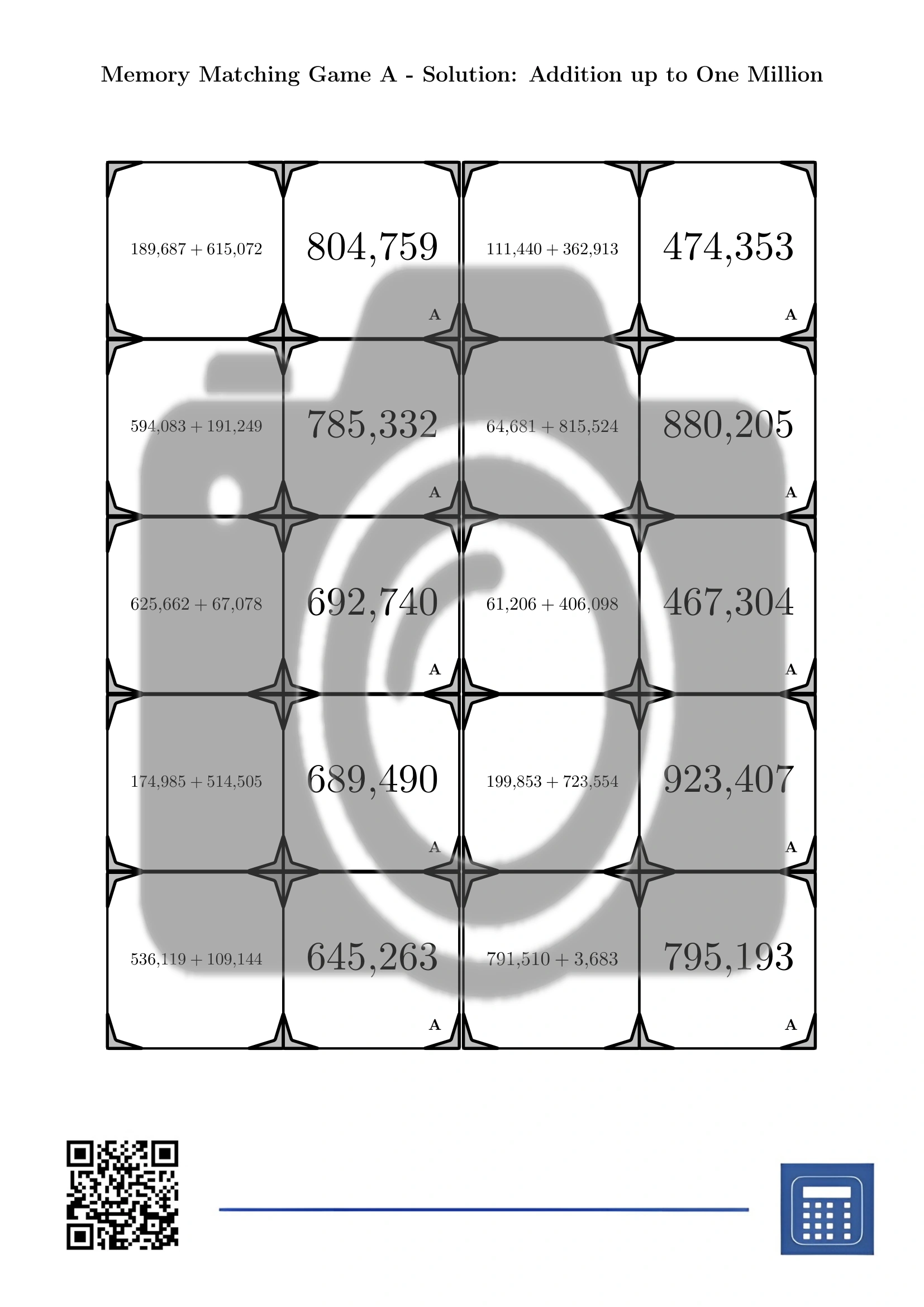 Memory matching game: Addition up to One Million - Image 4