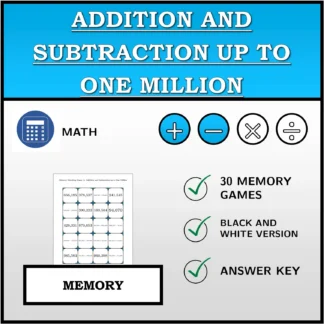 Memory matching game: Addition and Subtraction up to One Million