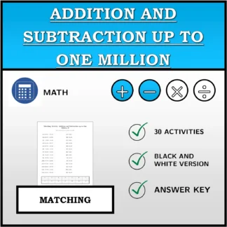 Matching activity: Addition and Subtraction up to One Million