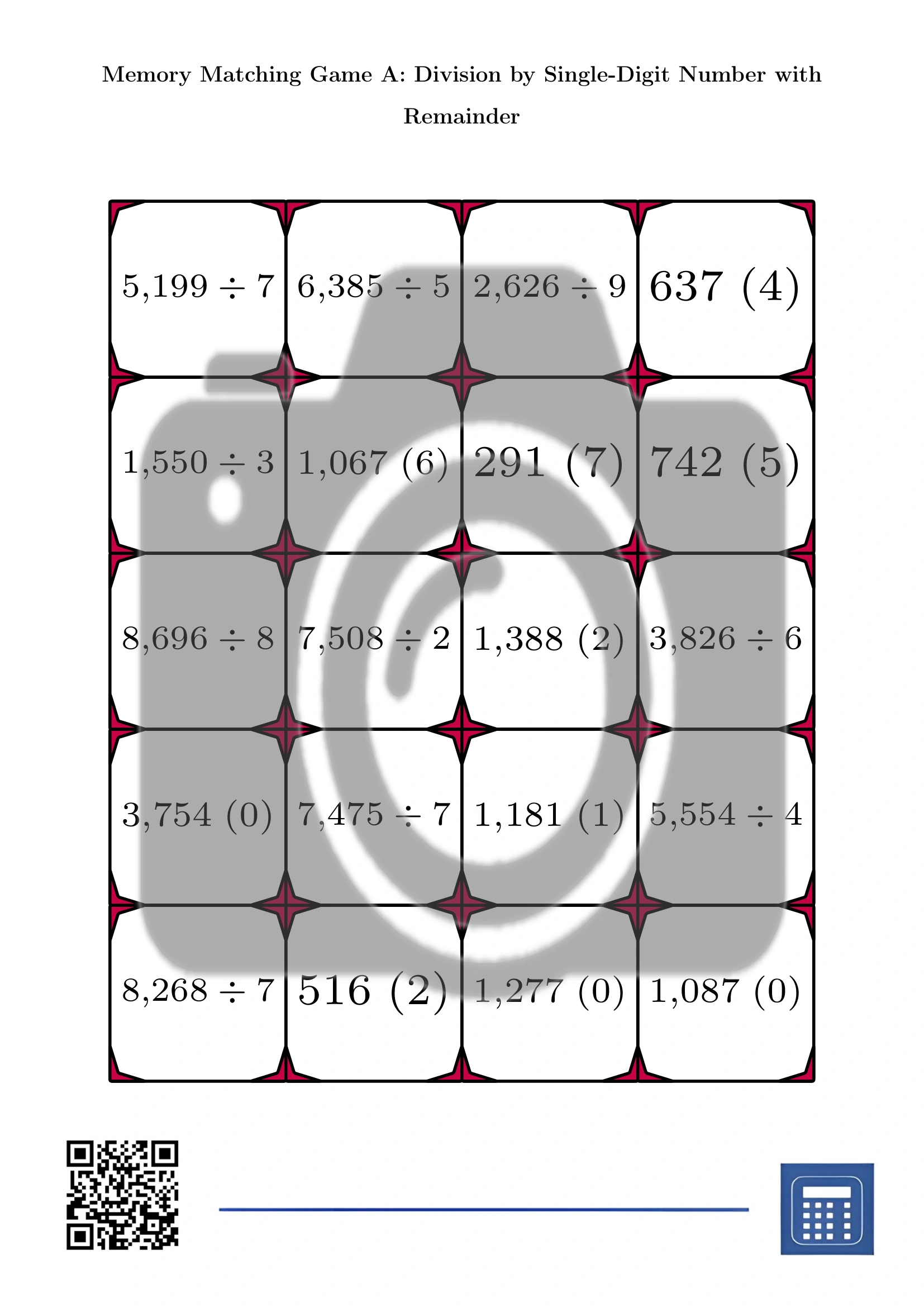 Memory matching game: Division by Single-Digit Number with Remainder - Image 2