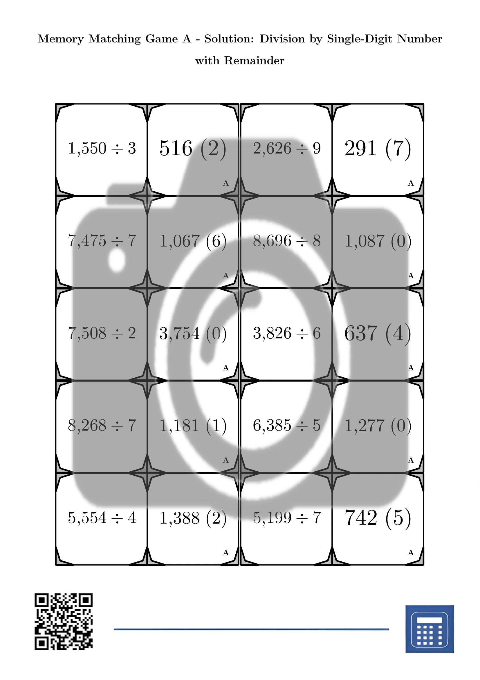 Memory matching game: Division by Single-Digit Number with Remainder - Image 4