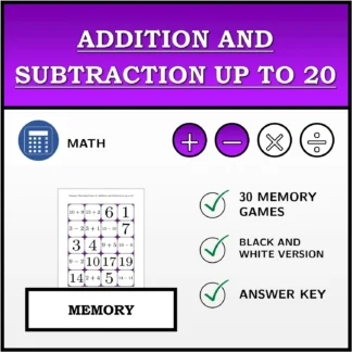 Memory matching game: Addition and Subtraction up to 20