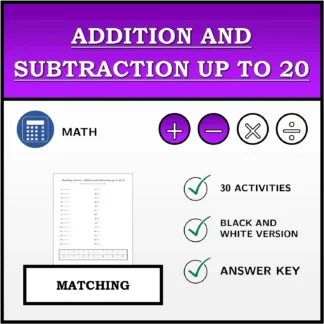 Matching activity: Addition and Subtraction up to 20