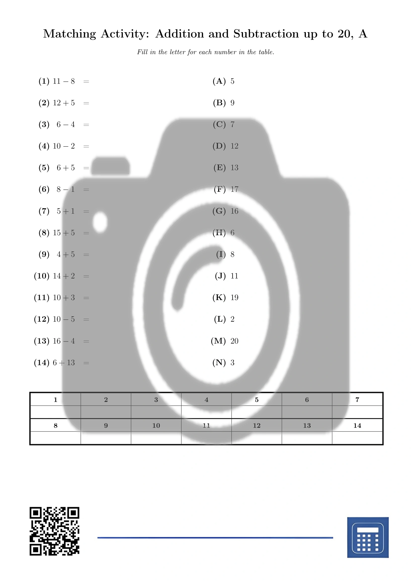 Matching activity: Addition and Subtraction up to 20 - Image 2