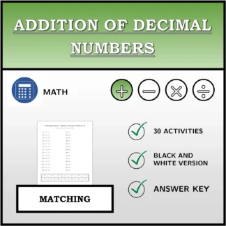 Matching activity: Addition of Decimal Numbers