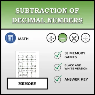Memory matching game: Subtraction of Decimal Numbers