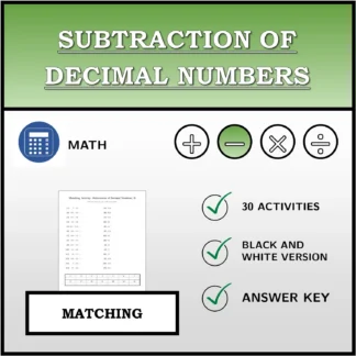 Matching activity: Subtraction of Decimal Numbers