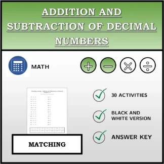 Matching activity: Addition and Subtraction of Decimal Numbers