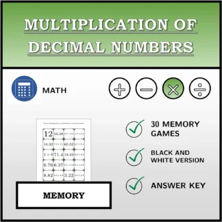 Memory matching game: Multiplication of Decimal Numbers