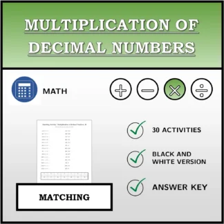 Matching activity: Multiplication of Decimal Numbers