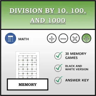 Memory matching game: Division by 10, 100, and 1000
