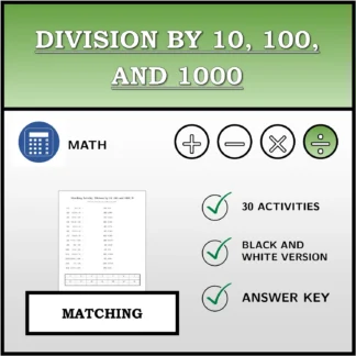 Matching activity: Division by 10, 100, and 1000