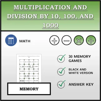 Memory matching game: Multiplication and Division by 10, 100, and 1000