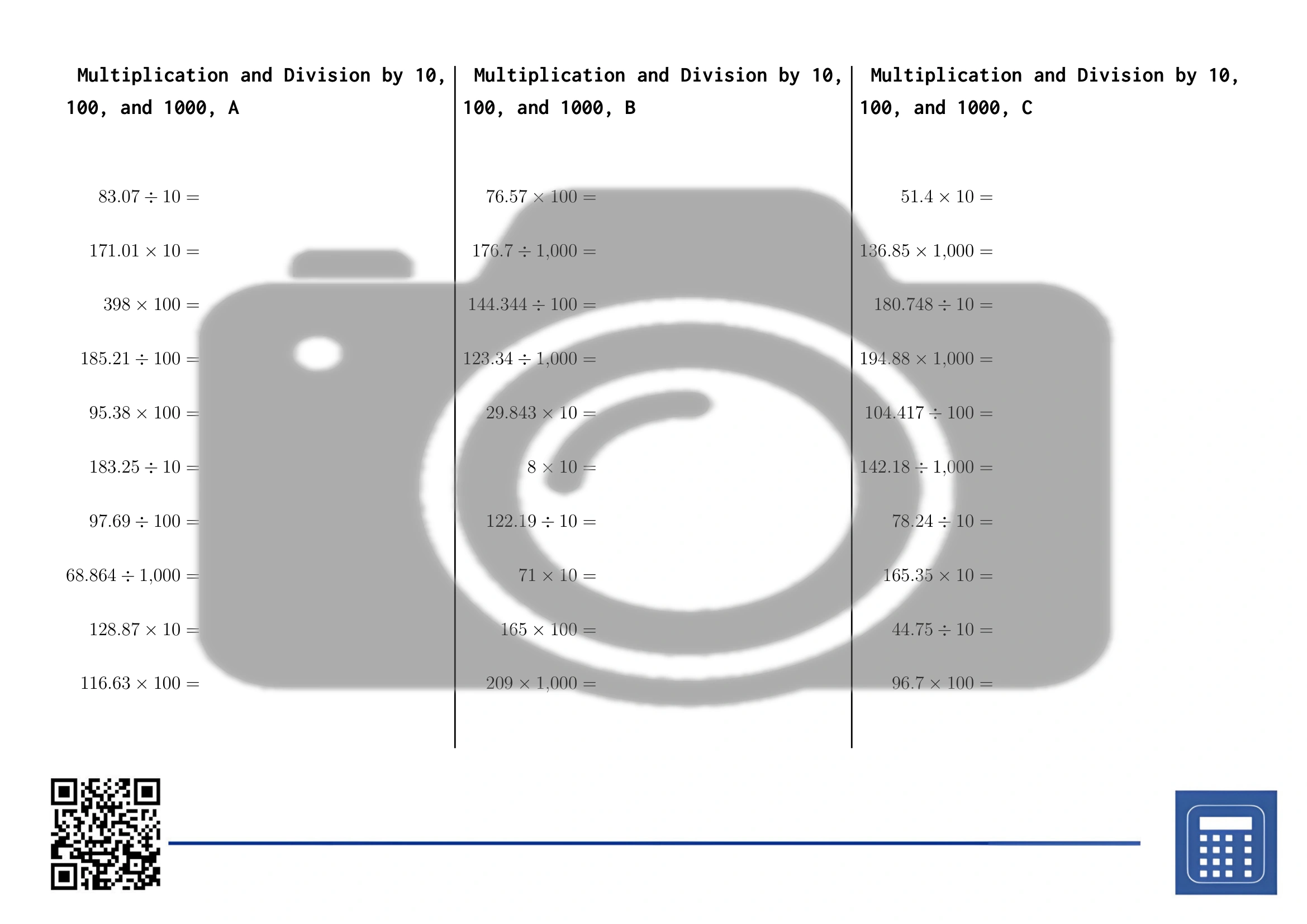 Worksheet: Multiplication and Division by 10, 100, and 1000 - Image 2