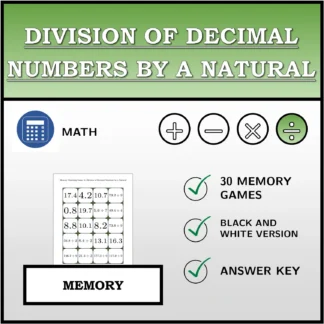 Memory matching game: Division of Decimal Numbers by a Natural
