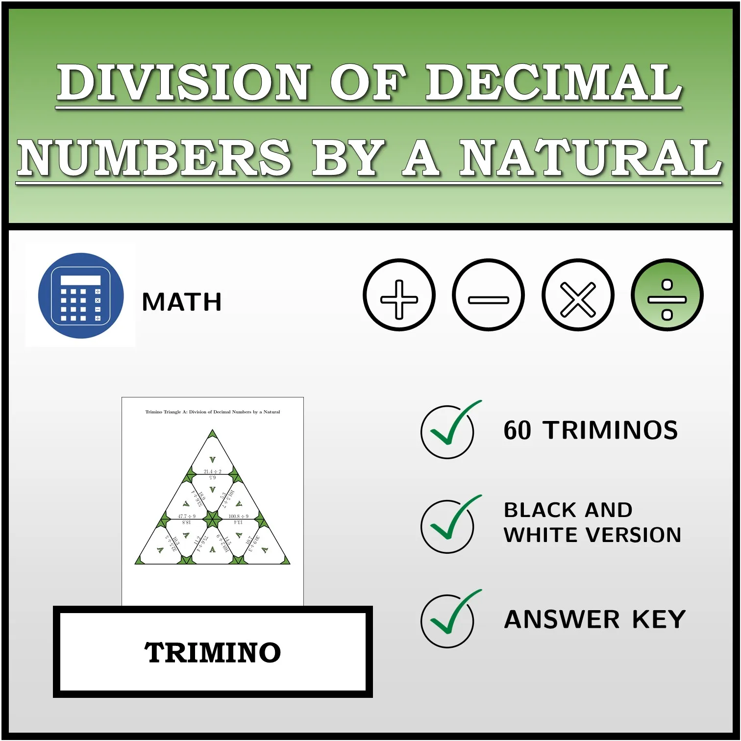 Trimino: Division of Decimal Numbers by a Natural