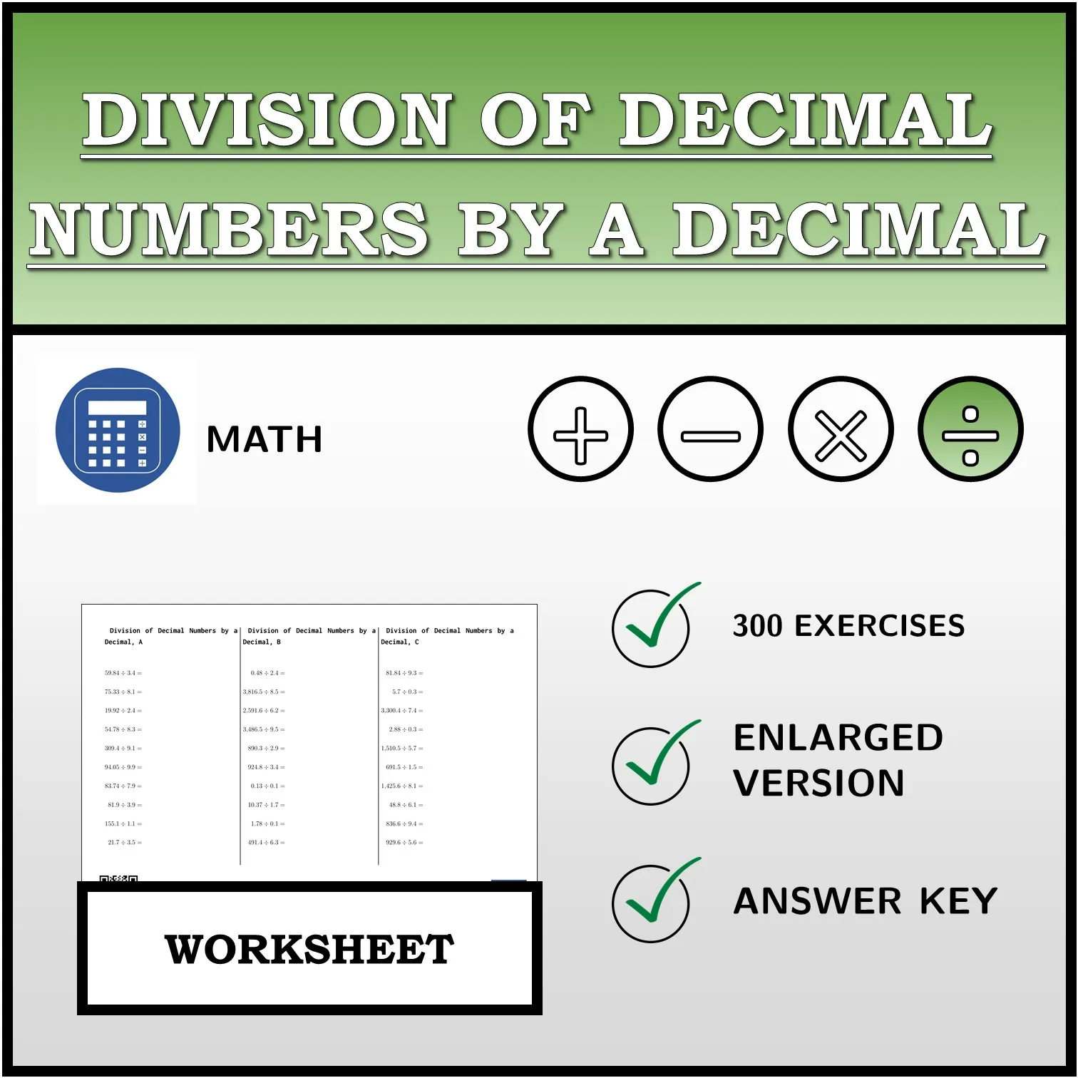 Worksheet: Division of Decimal Numbers by a Decimal