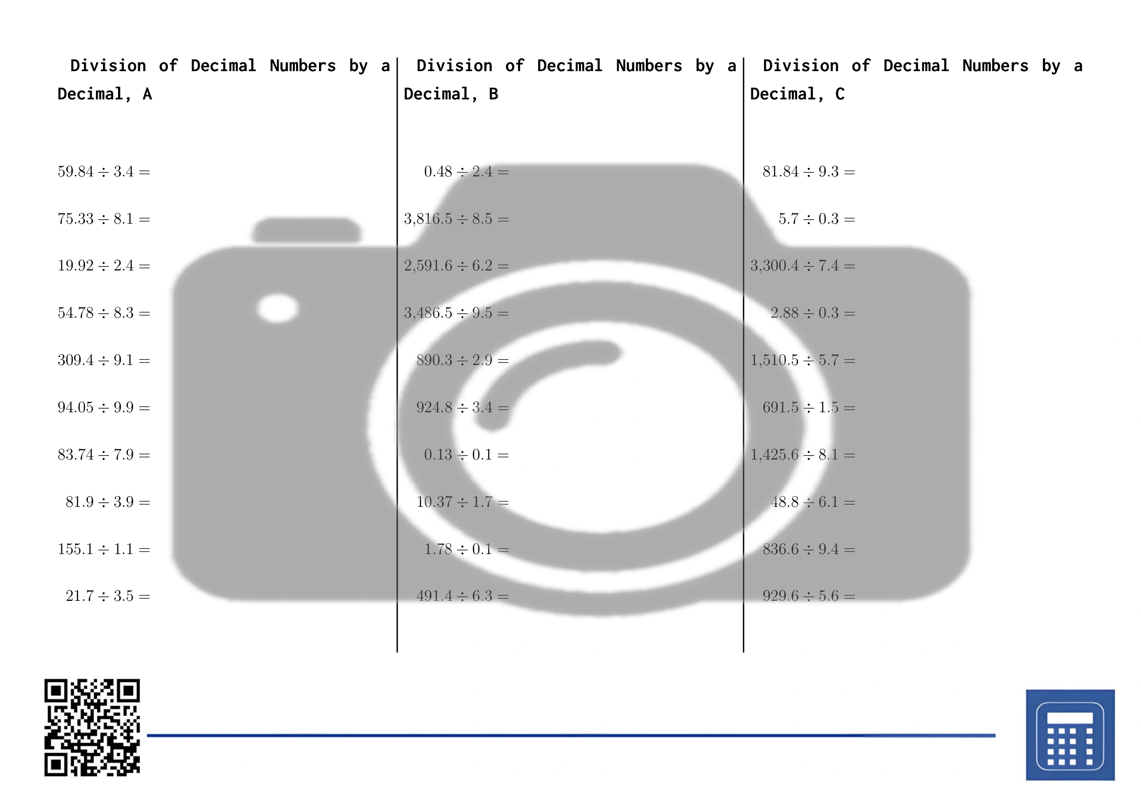 Worksheet: Division of Decimal Numbers by a Decimal - Image 2