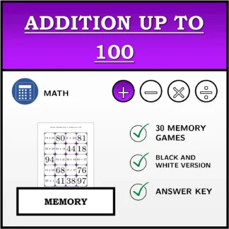 Memory matching game: Addition up to 100