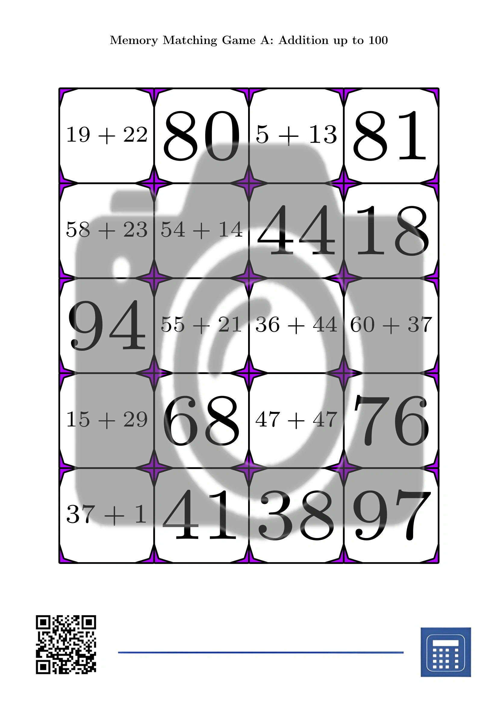 Memory matching game: Addition up to 100 - Image 2