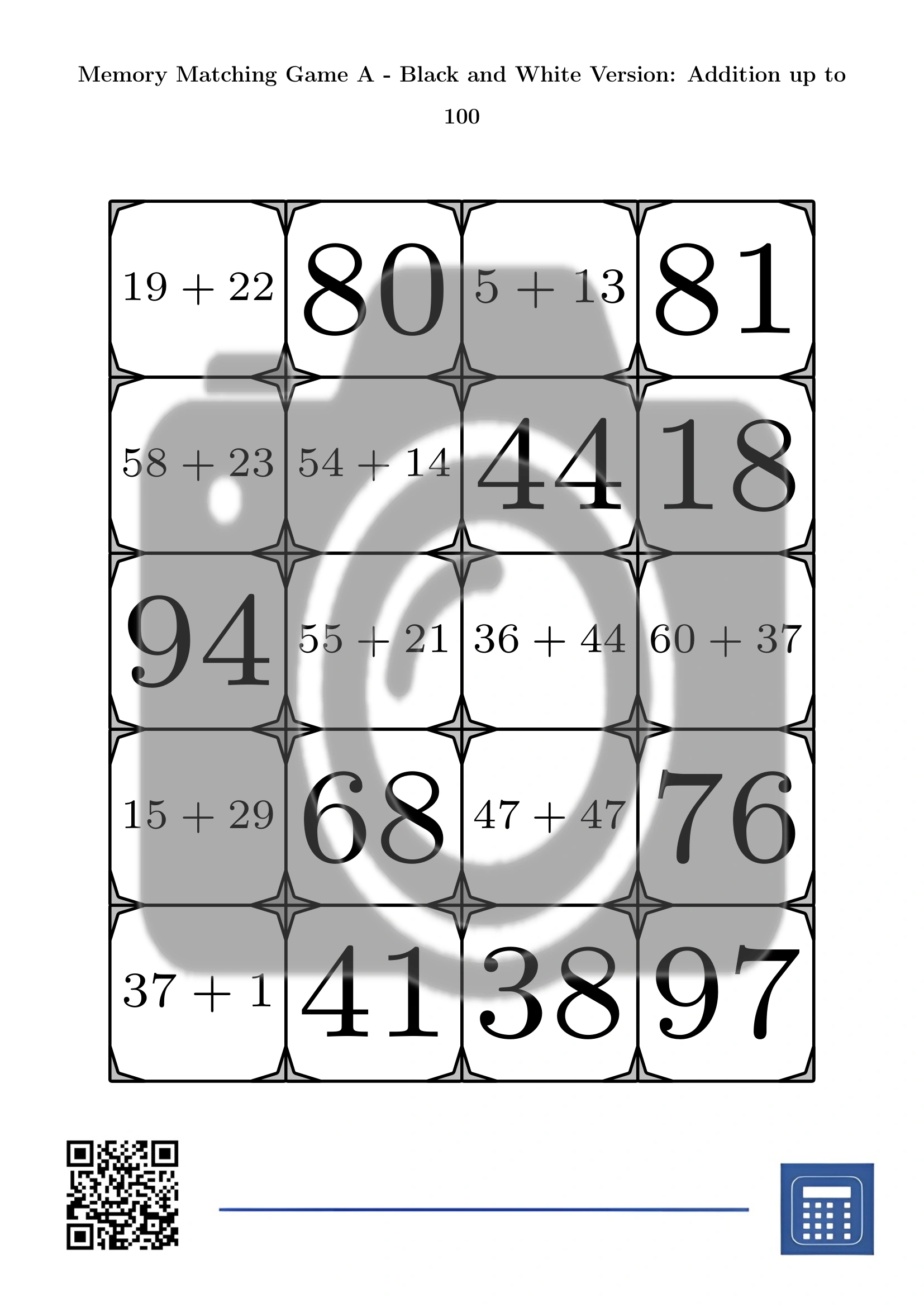 Memory matching game: Addition up to 100 - Image 3