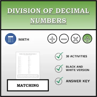 Matching activity: Division of Decimal Numbers
