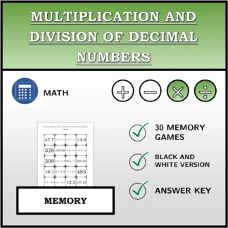 Memory matching game: Multiplication and Division of Decimal Numbers