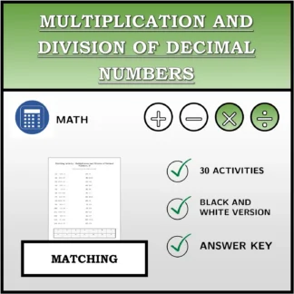 Matching activity: Multiplication and Division of Decimal Numbers