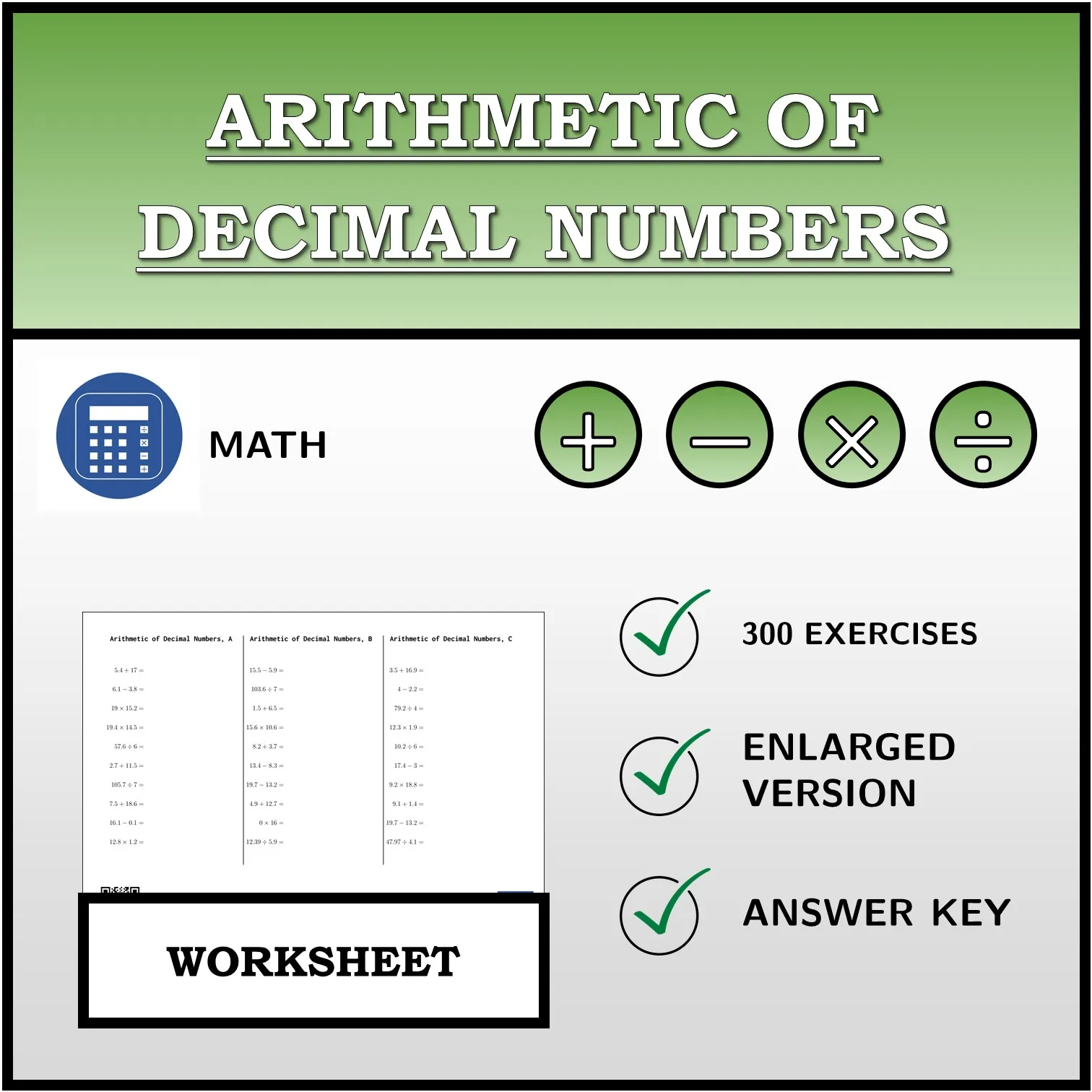Worksheet: Arithmetic of Decimal Numbers