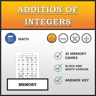 Memory matching game: Addition of Integers