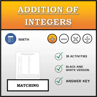 Matching activity: Addition of Integers